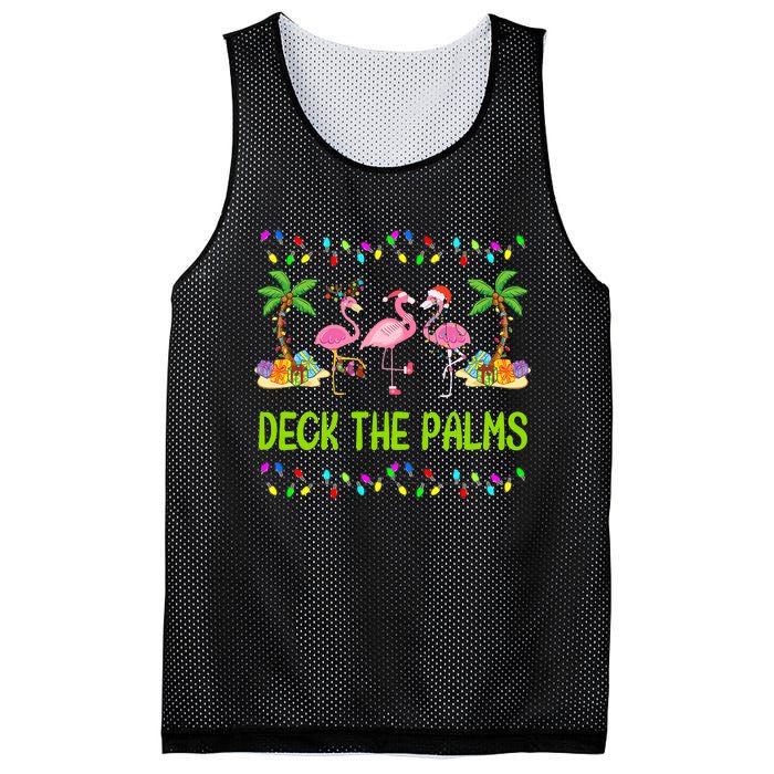 Deck The Palms Merry Flamingo Christmas Funny Mesh Reversible Basketball Jersey Tank