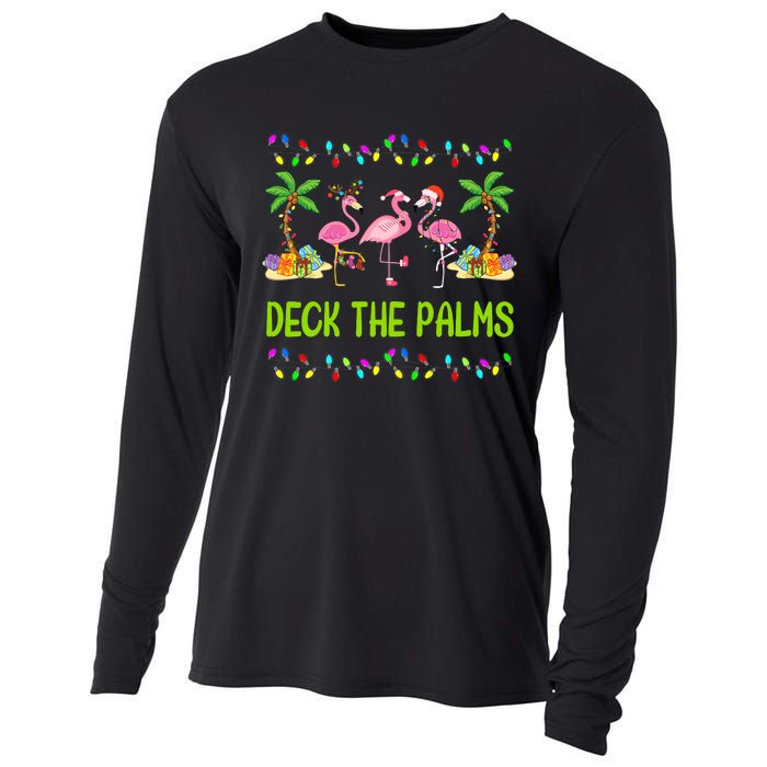 Deck The Palms Merry Flamingo Christmas Funny Cooling Performance Long Sleeve Crew