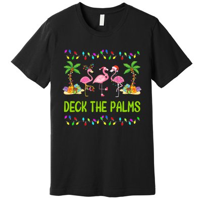 Deck The Palms Merry Flamingo Christmas Funny Premium T-Shirt