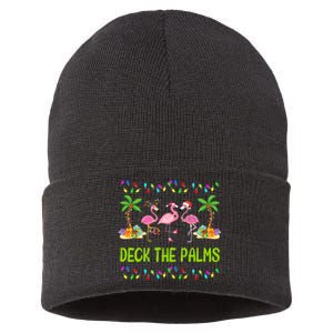 Deck The Palms Merry Flamingo Christmas Funny Sustainable Knit Beanie