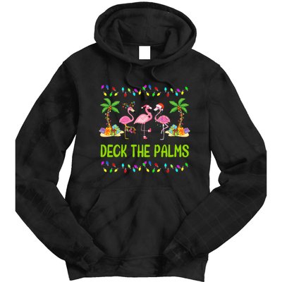 Deck The Palms Merry Flamingo Christmas Funny Tie Dye Hoodie