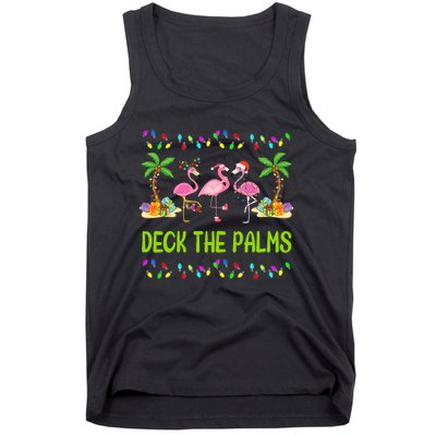 Deck The Palms Merry Flamingo Christmas Funny Tank Top