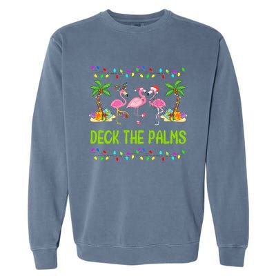 Deck The Palms Merry Flamingo Christmas Funny Garment-Dyed Sweatshirt