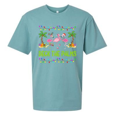 Deck The Palms Merry Flamingo Christmas Funny Sueded Cloud Jersey T-Shirt