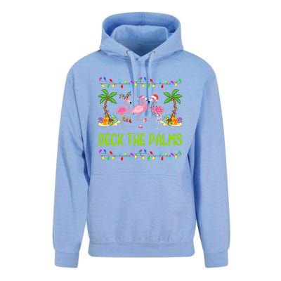 Deck The Palms Merry Flamingo Christmas Funny Unisex Surf Hoodie