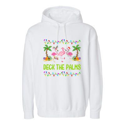 Deck The Palms Merry Flamingo Christmas Funny Garment-Dyed Fleece Hoodie