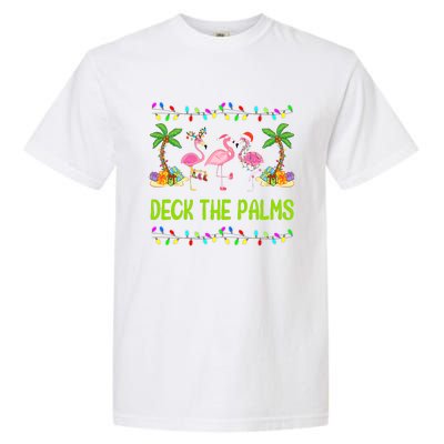 Deck The Palms Merry Flamingo Christmas Funny Garment-Dyed Heavyweight T-Shirt