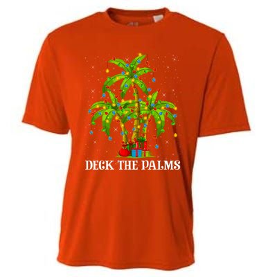 Deck The Palms Hawaiian Xmas Lighting Palm Tree Christmas Cute Gift Cooling Performance Crew T-Shirt