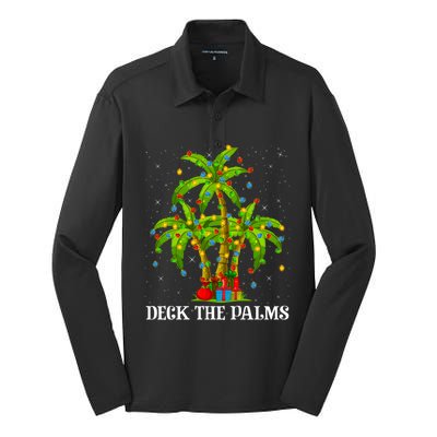 Deck The Palms Hawaiian Xmas Lighting Palm Tree Christmas Cute Gift Silk Touch Performance Long Sleeve Polo