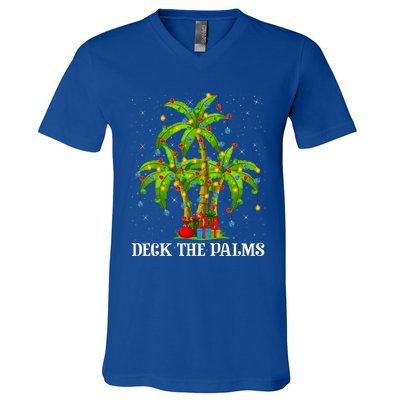 Deck The Palms Hawaiian Xmas Lighting Palm Tree Christmas Cute Gift V-Neck T-Shirt