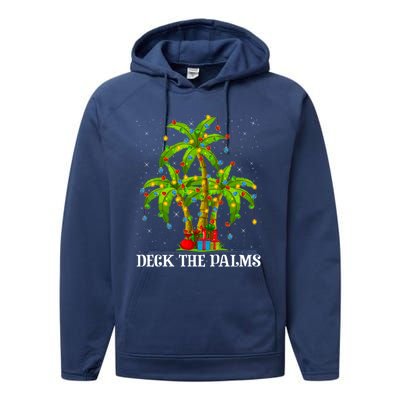 Deck The Palms Hawaiian Xmas Lighting Palm Tree Christmas Cute Gift Performance Fleece Hoodie