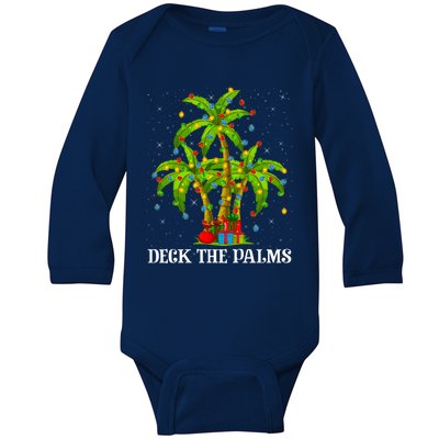 Deck The Palms Hawaiian Xmas Lighting Palm Tree Christmas Cute Gift Baby Long Sleeve Bodysuit