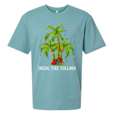 Deck The Palms Hawaiian Xmas Lighting Palm Tree Christmas Cute Gift Sueded Cloud Jersey T-Shirt