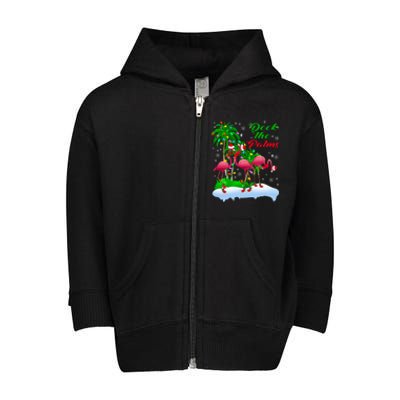 Deck The Palms Merry Christmas Lights Flamingo Santa Hat Cute Gift Toddler Zip Fleece Hoodie