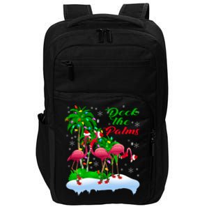 Deck The Palms Merry Christmas Lights Flamingo Santa Hat Cute Gift Impact Tech Backpack