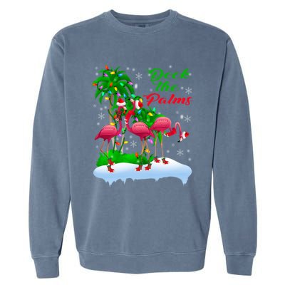 Deck The Palms Merry Christmas Lights Flamingo Santa Hat Cute Gift Garment-Dyed Sweatshirt