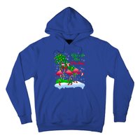 Deck The Palms Merry Christmas Lights Flamingo Santa Hat Cute Gift Hoodie