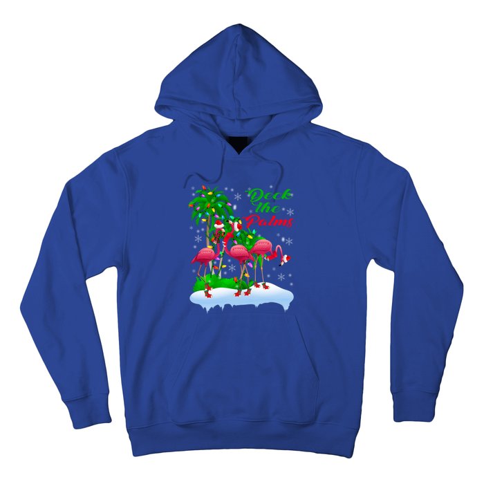 Deck The Palms Merry Christmas Lights Flamingo Santa Hat Cute Gift Hoodie