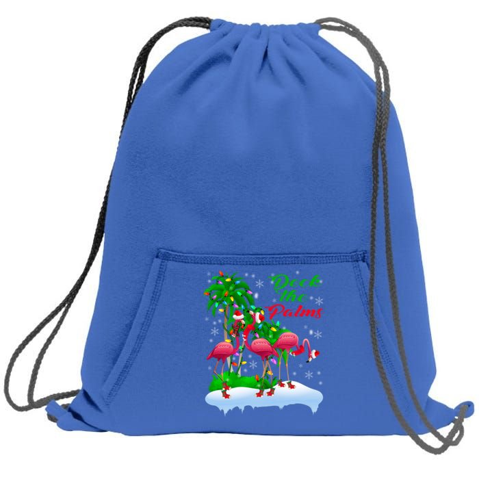 Deck The Palms Merry Christmas Lights Flamingo Santa Hat Cute Gift Sweatshirt Cinch Pack Bag