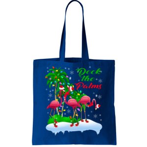 Deck The Palms Merry Christmas Lights Flamingo Santa Hat Cute Gift Tote Bag