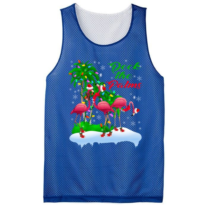 Deck The Palms Merry Christmas Lights Flamingo Santa Hat Cute Gift Mesh Reversible Basketball Jersey Tank