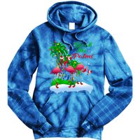 Deck The Palms Merry Christmas Lights Flamingo Santa Hat Cute Gift Tie Dye Hoodie