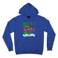 Deck The Palms Merry Christmas Lights Flamingo Santa Hat Cute Gift Tall Hoodie