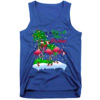 Deck The Palms Merry Christmas Lights Flamingo Santa Hat Cute Gift Tank Top