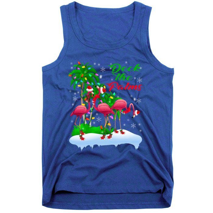 Deck The Palms Merry Christmas Lights Flamingo Santa Hat Cute Gift Tank Top