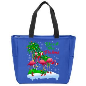 Deck The Palms Merry Christmas Lights Flamingo Santa Hat Cute Gift Zip Tote Bag