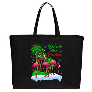 Deck The Palms Merry Christmas Lights Flamingo Santa Hat Cute Gift Cotton Canvas Jumbo Tote