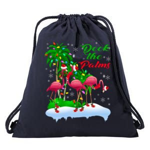 Deck The Palms Merry Christmas Lights Flamingo Santa Hat Cute Gift Drawstring Bag