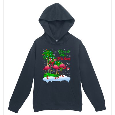 Deck The Palms Merry Christmas Lights Flamingo Santa Hat Cute Gift Urban Pullover Hoodie