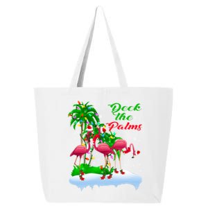 Deck The Palms Merry Christmas Lights Flamingo Santa Hat Cute Gift 25L Jumbo Tote