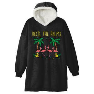 Deck The Palms Flamingo Funny Xmas Christmas Hooded Wearable Blanket