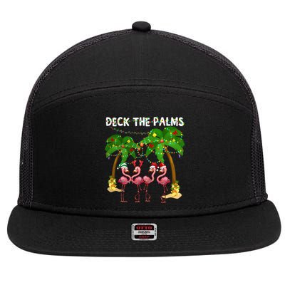 Deck The Palms Merry Flamingo Christmas Funny Gift Great Gift 7 Panel Mesh Trucker Snapback Hat