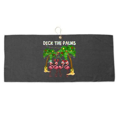 Deck The Palms Merry Flamingo Christmas Funny Gift Great Gift Large Microfiber Waffle Golf Towel