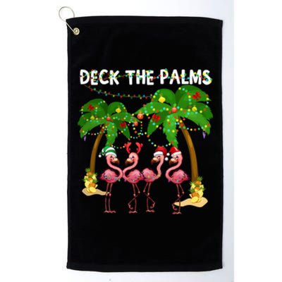 Deck The Palms Merry Flamingo Christmas Funny Gift Great Gift Platinum Collection Golf Towel