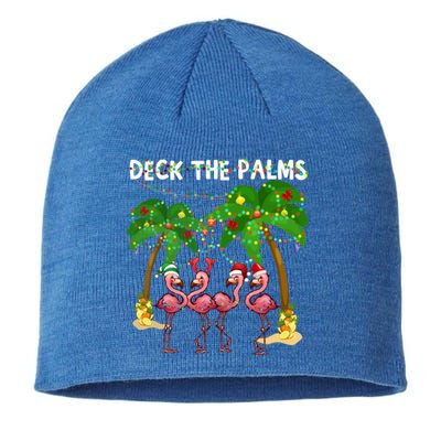 Deck The Palms Merry Flamingo Christmas Funny Gift Great Gift Sustainable Beanie