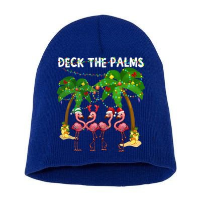 Deck The Palms Merry Flamingo Christmas Funny Gift Great Gift Short Acrylic Beanie