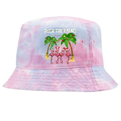 Deck The Palms Merry Flamingo Christmas Funny Gift Great Gift Tie-Dyed Bucket Hat