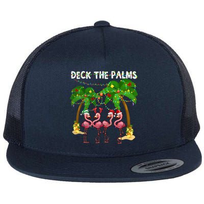 Deck The Palms Merry Flamingo Christmas Funny Gift Great Gift Flat Bill Trucker Hat