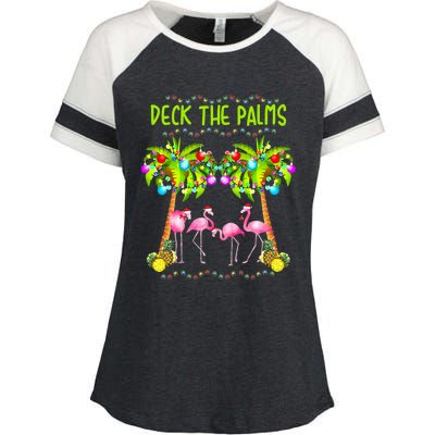 Deck The Palms Merry Flamingo Christmas Palm Tree Funny Xmas Cute Gift Enza Ladies Jersey Colorblock Tee