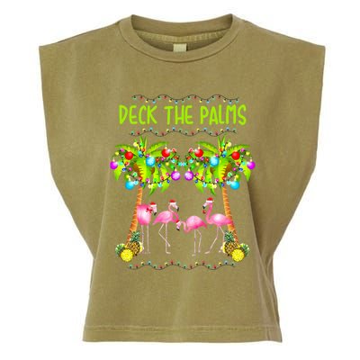 Deck The Palms Merry Flamingo Christmas Palm Tree Funny Xmas Cute Gift Garment-Dyed Women's Muscle Tee