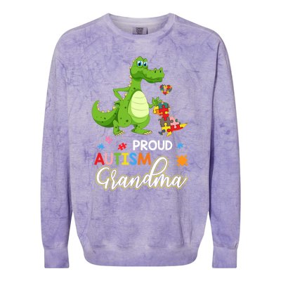 Dinosaur Tgiftrex Proud Autism Grandma Puzzle Autism Awareness Great Gift Colorblast Crewneck Sweatshirt