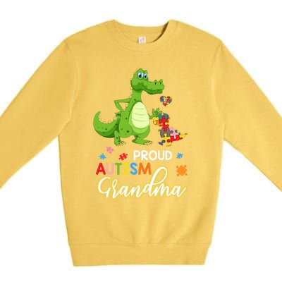 Dinosaur Tgiftrex Proud Autism Grandma Puzzle Autism Awareness Great Gift Premium Crewneck Sweatshirt