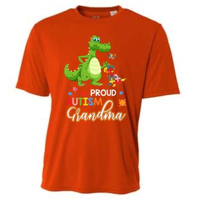 Dinosaur Tgiftrex Proud Autism Grandma Puzzle Autism Awareness Great Gift Cooling Performance Crew T-Shirt