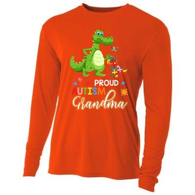 Dinosaur Tgiftrex Proud Autism Grandma Puzzle Autism Awareness Great Gift Cooling Performance Long Sleeve Crew