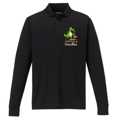 Dinosaur Tgiftrex Proud Autism Grandma Puzzle Autism Awareness Great Gift Performance Long Sleeve Polo