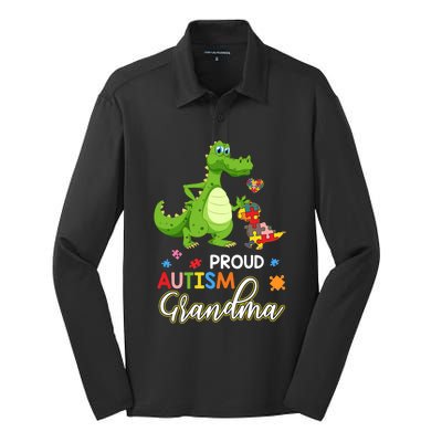 Dinosaur Tgiftrex Proud Autism Grandma Puzzle Autism Awareness Great Gift Silk Touch Performance Long Sleeve Polo